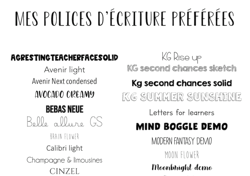 Mes polices d'écriture préférées