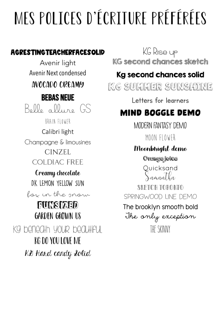 Mes polices d’écriture préférées