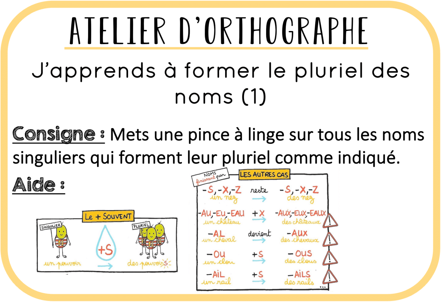Ateliers autonomes – orthographe – le féminin et le pluriel des noms