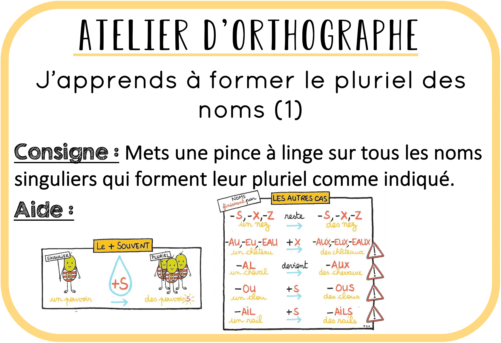 Ateliers autonomes – orthographe – le féminin et le pluriel des noms